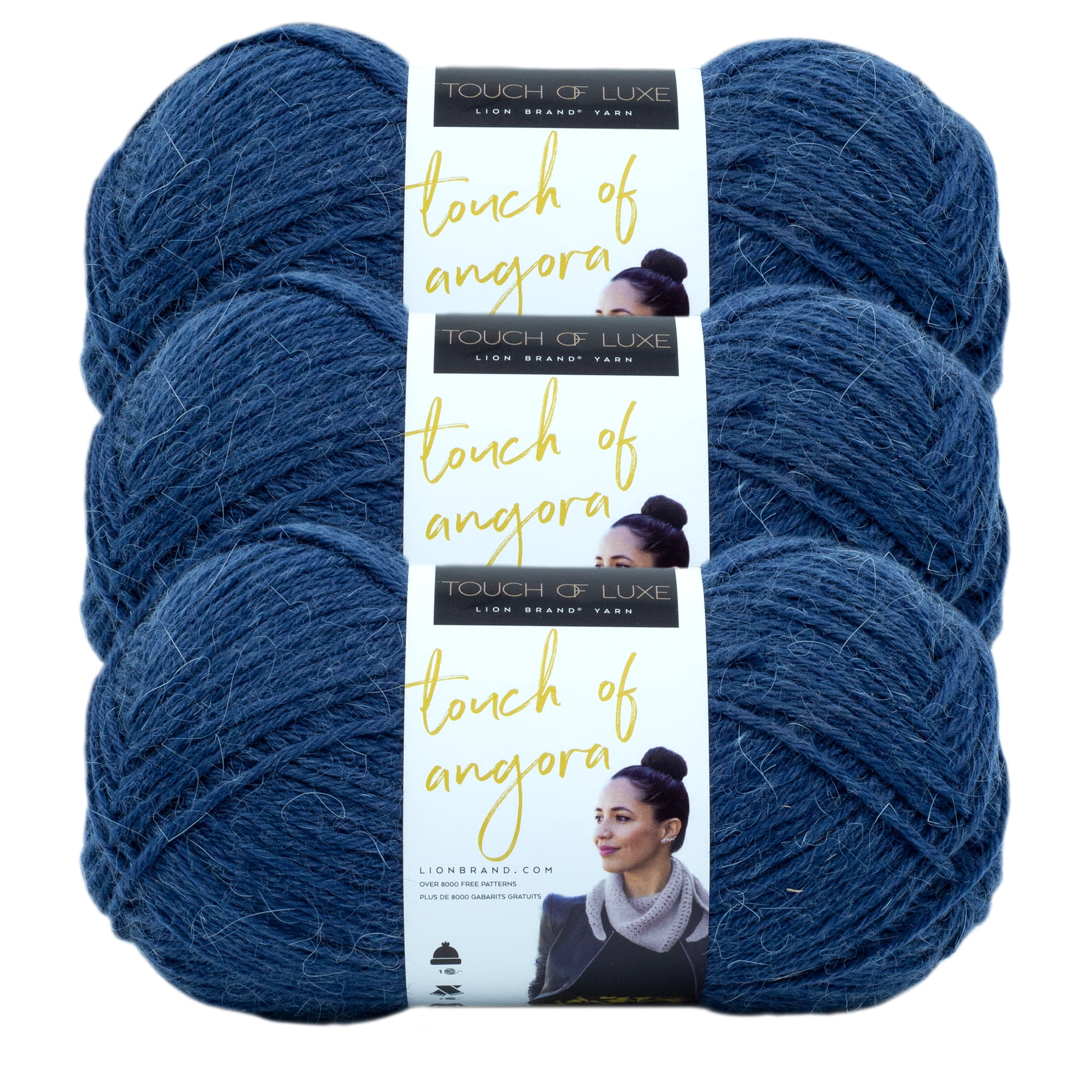 Lion Brand Yarn Touch of Angora Navy Angora Blend Light Nylon, Angora