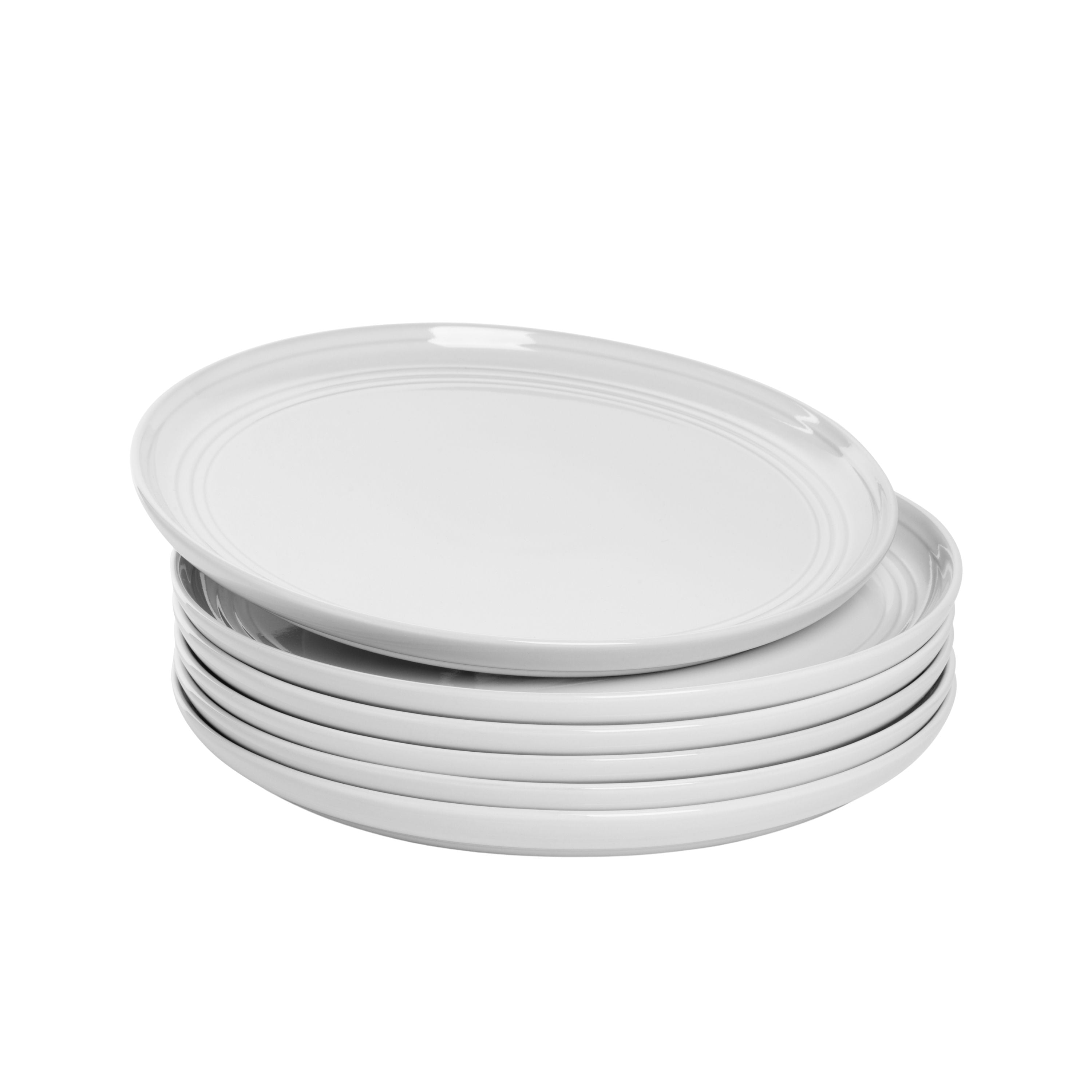 10 Strawberry Street Double Line 10.5" Round Stoneware Dinner Plate, Set of 6, White