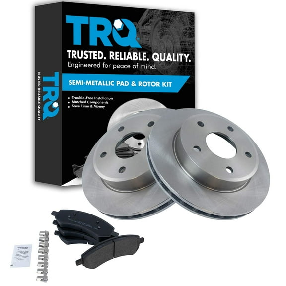 TRQ Front Brake Pad & Rotor Kit Brake Pads Brake Rotor Semi-Metallic Fits Select 2005-2010 Dodge Dakota 2006-2009 Mitsubishi Raider 2011 Ram