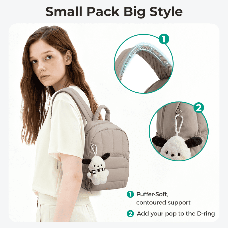BAGSMART Mini Backpack for Women, Lightweight Puffer Small Backpack Purse, Quilted Casual Travel Daypack, Cute Water-Resistant Bookbag for Daily, Black