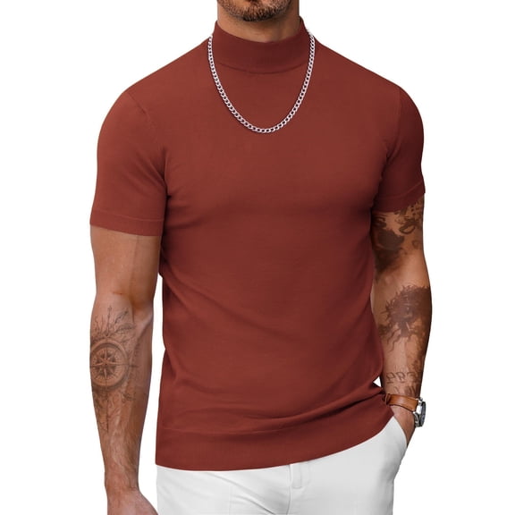 COOFANDY Mens Mock Turtleneck Short Sleeve Sweater Casual Stylish Knitted Pullover Slim Fit Dress Sweater Basic Tops