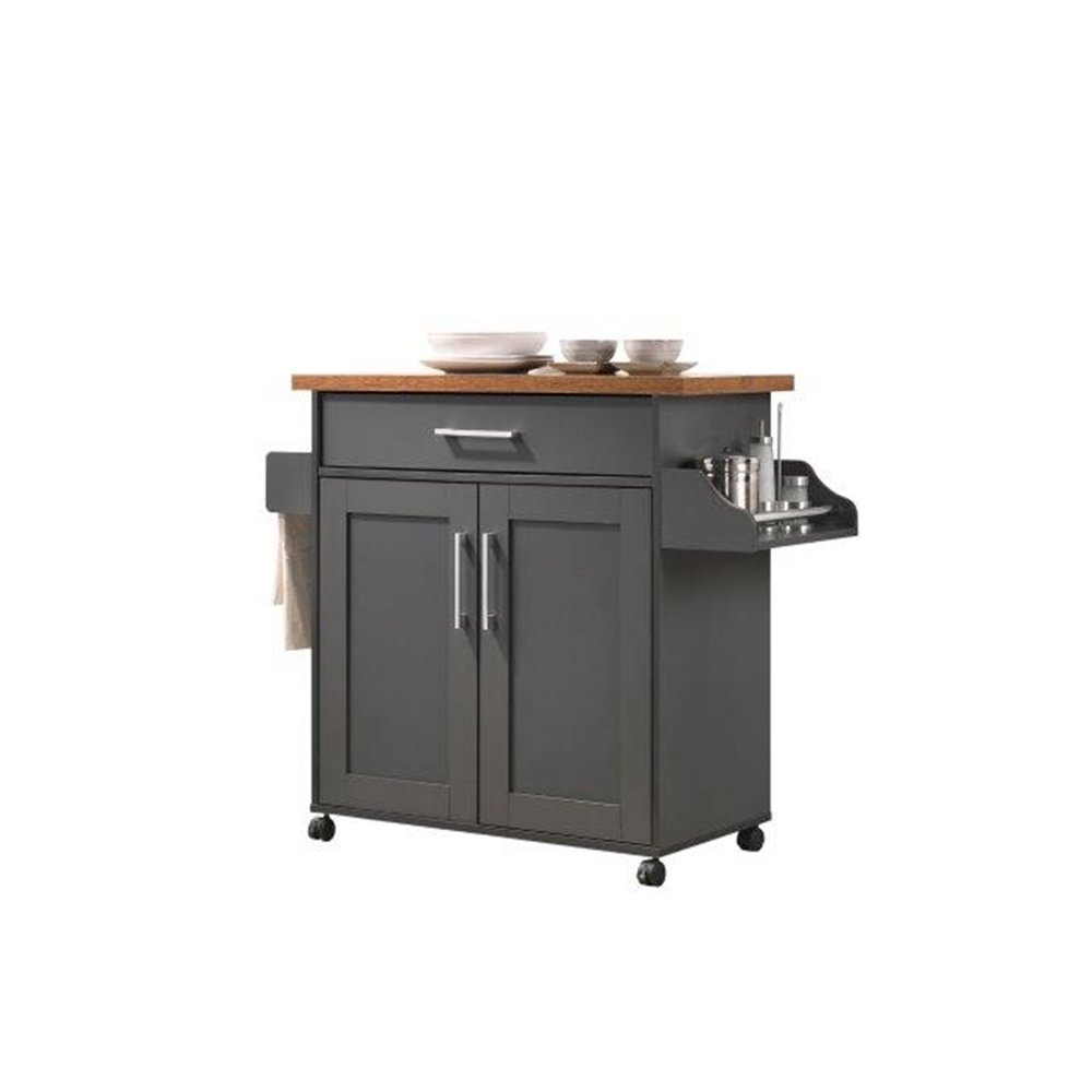 Hodedah Imports Kitchen Island with Spice Rack and Towel Holder