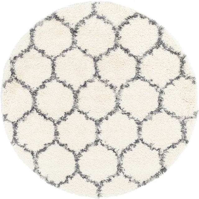 Unique Loom Hygge Shag Geometric Plush & Cozy Rug 5' x 5' Round Ivory/Gray