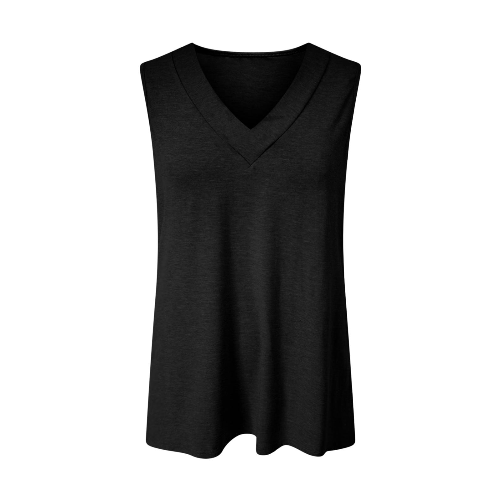 Aiopr Women's V Neck Tank Top - Sleeveless Loose Fit Tee, Soft Stretch Fabric, Casual Summer Shirt, Black, Large