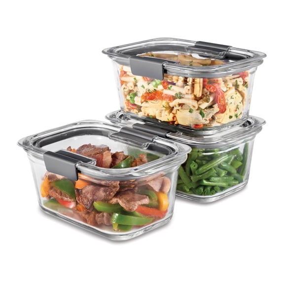 Rubbermaid Brilliance 3-Pack Glass Food Storage Containers, 4.7-Cup, Leak Proof, BPA Free