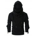 thumbnail image 2 of Edvintorg Black Hooded Oversized Sweatshirt Men Retro Dark Masked Drawstring Long Sleeve Hoodie Button Decorative Men's Top with Pockets, 2 of 6