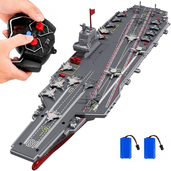 TBSCWYF 16-Inch RC Aircraft Carrier Boat, 2 Rechargeable Batteries, 15 MPH, 2.4GHz Remote, Water-Activated Dual Motor