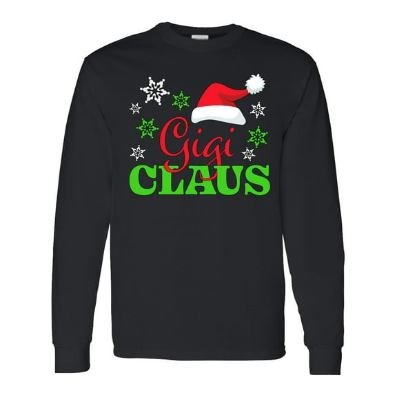 Inktastic Gigi Claus with Christmas Santa Hat and Snowflakes Long Sleeve T-Shirt
