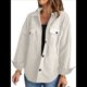 thumbnail image 1 of Chaqueta de Mujer de Gran Tamaño con Botones y Larga con Aberturas. Crema L, 1 of 5