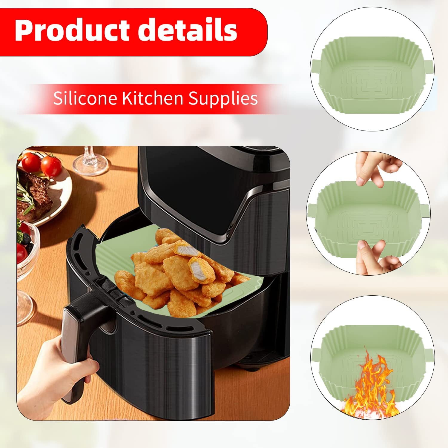 Miracredo Air Fryer Silicone Liners, Food Safe Air Fryer Silicone Pot,  Reusable Silicone Tray, Compatible with Ninja Air Fryer Basket (X Large -  8.86