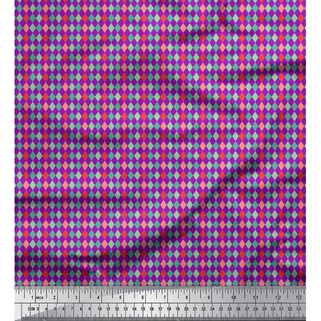 Soimoi Purple Silk Fabric Diamond Geometric Print Fabric by Yard 42 Inch Wide