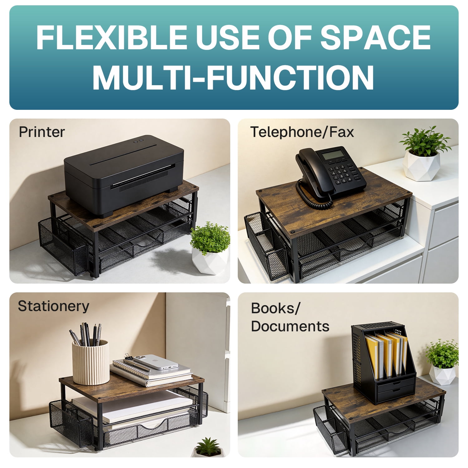 Behome Monitor Stand, 2-Tier Computer Monitor Stand for Desk with Drawer and 2 Pen Holders, Desktop Oraganizer Computer, Laptop, Screen, Printer, TV