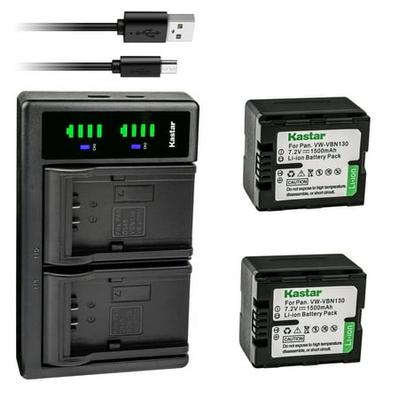 Kastar 2-Pack VW-VBN130 Battery and LTD2 USB Charger Replacement for Panasonic HC-X910 HC-X920 HC-X920M HDC-HS900 HDC-HS900GK HDC-HS900GK-3D HDC-HS900K HDC-SD800 HDC-SD800GK HDC-SD800GK-3D