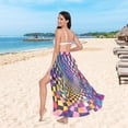 thumbnail image 6 of FORMRS Womens Long Sarong Beach Wrap Semi-Sheer Bikini Skirt Bathing Swimsuit Cover Up, Colorful Wavy Plaid, 6 of 7