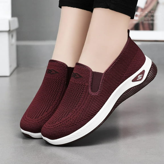 CQONEPT Walking Tennis Shoes for Womens Knit Slip on Breathable Mesh Sneakers Comfortable Sneaker Elastic Sock Slip On Lightweight Non-Slip Fall Shoes Size 7.5 Red