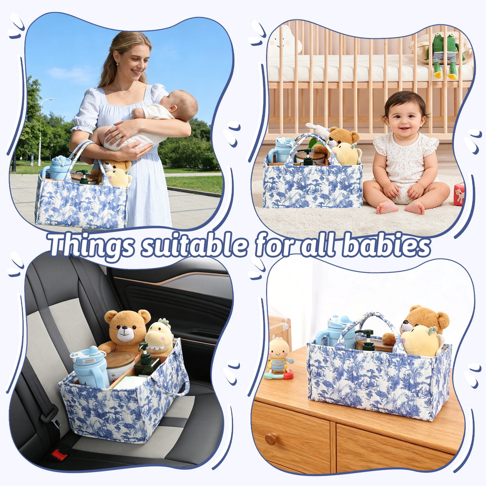 Ikoopy Baby Diaper Caddy Organizer Nursery Storage Bin Basket with Handle Portable Diaper Organizer Suitable for Indoor Outdoor
