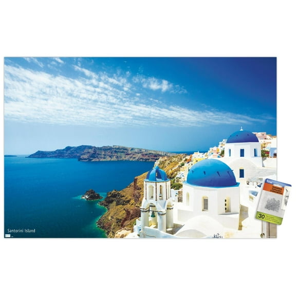 Santorini Island Wall Poster with Push Pins, 22.375" x 34"