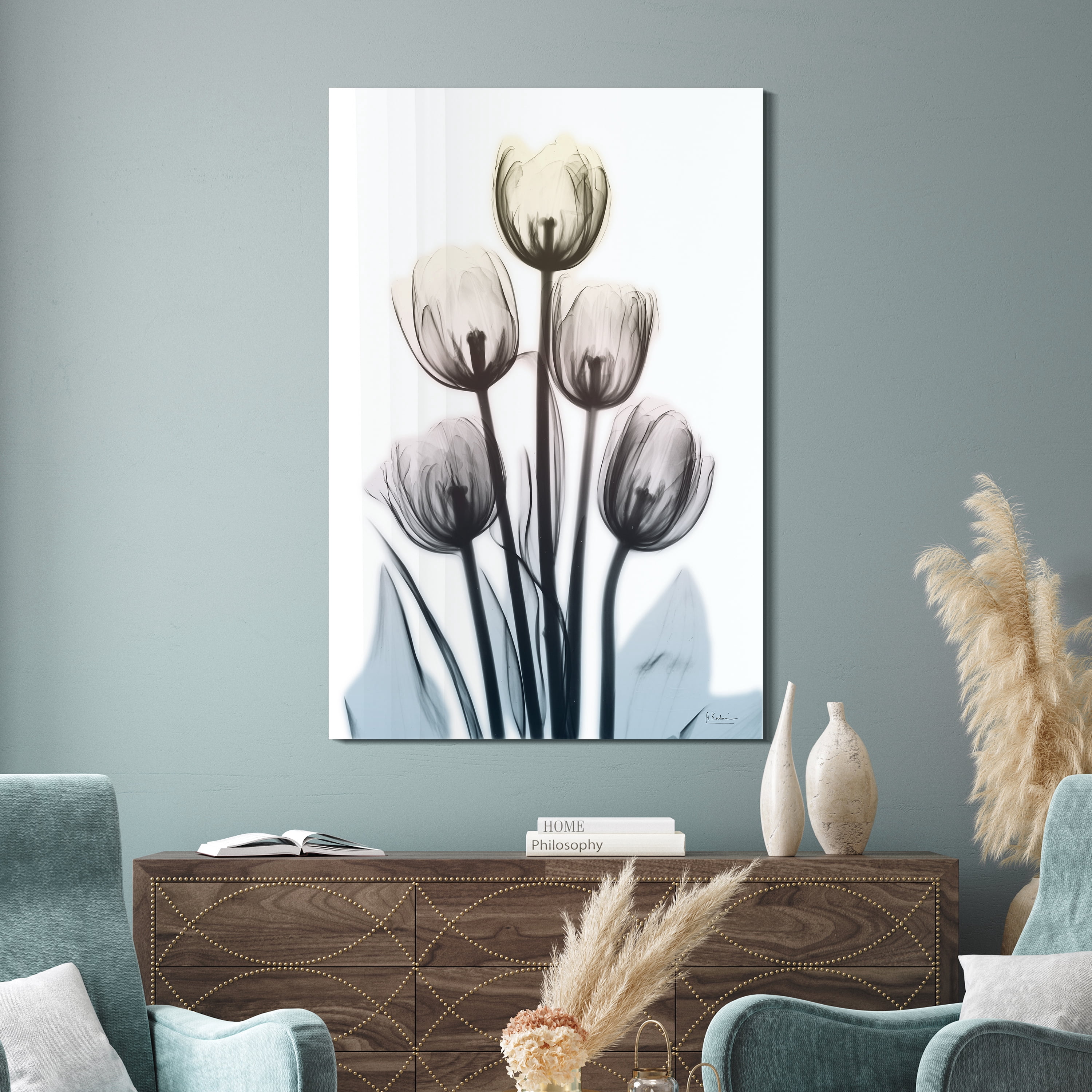 Springing Tulips Frameless Free Floating 32 in x 48 in Painting Art Prints, by Empire Art