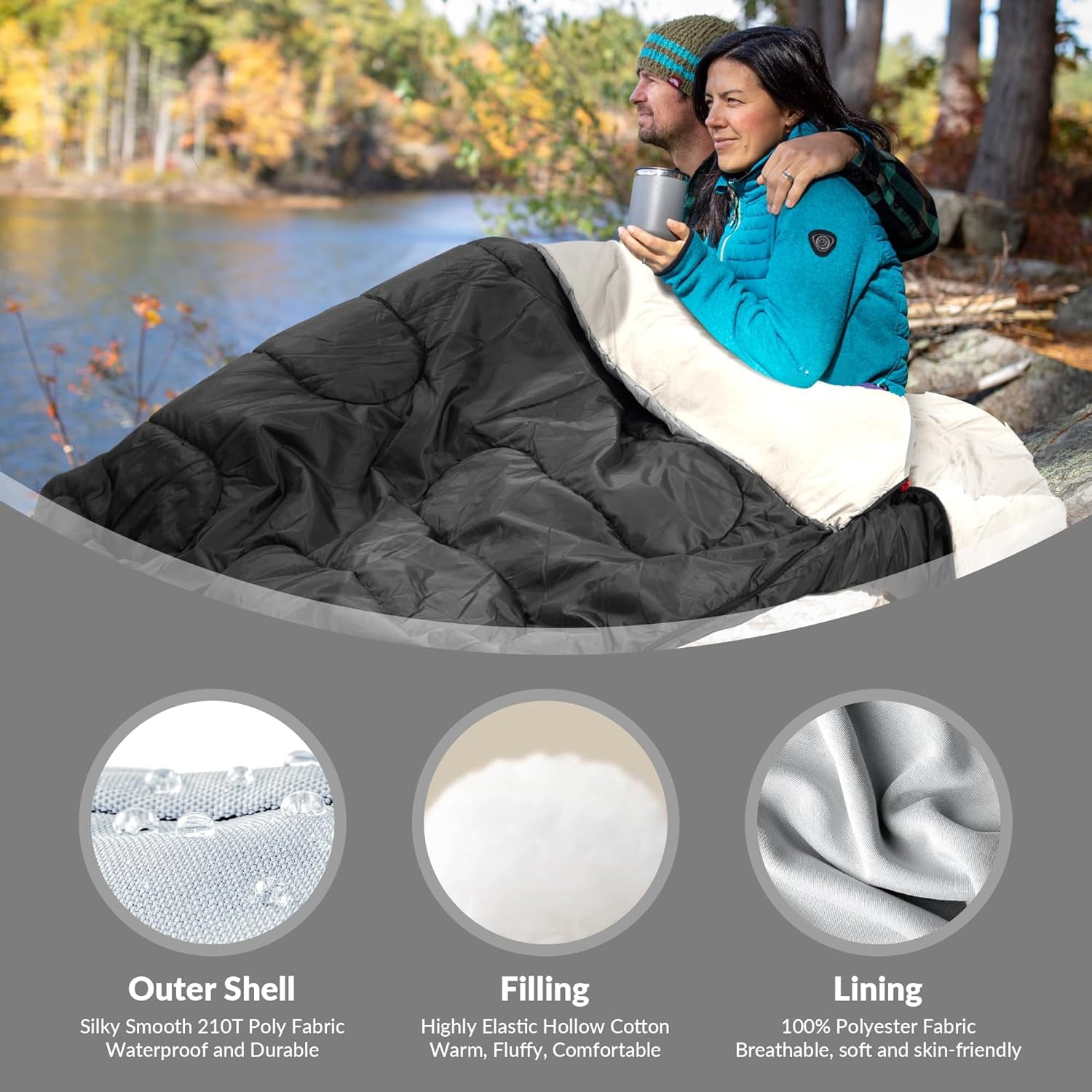 Sleeping Bag for Adults Teens Kids Cold Warm Weather, Portable Waterproof & Lightweight, Compact with Compression Sack, for 3-4 Seasons Camping, Backpacking, Hiking, Travel, Indoors Outdoors