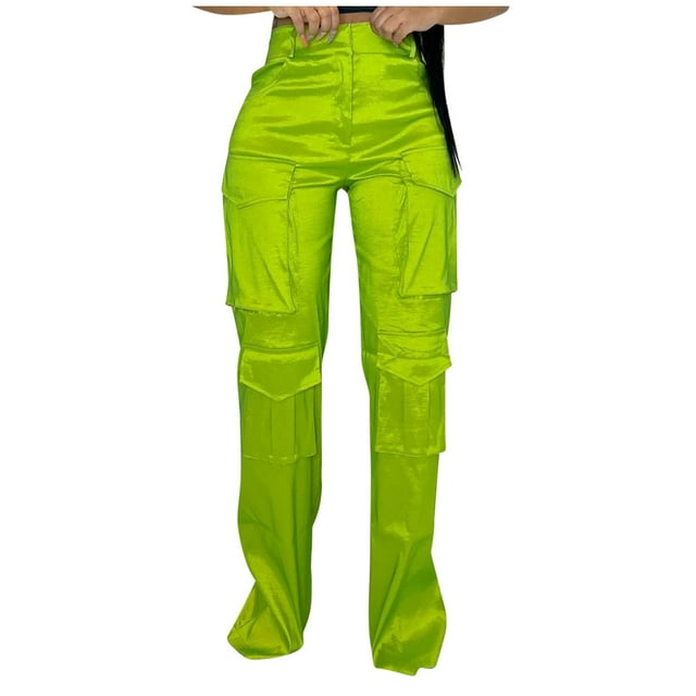 Timegard Womens Pants Straight Leg High Waist Cargo Pants Fall Causal Trousers with Pockets Solid Color