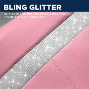 PIC AUTO Car Seat Cover - Sparkly Glitter and Pink Leather, Waterproof Front Seat Covers for Girls & Women, Airbag Compatible, Universal Fit