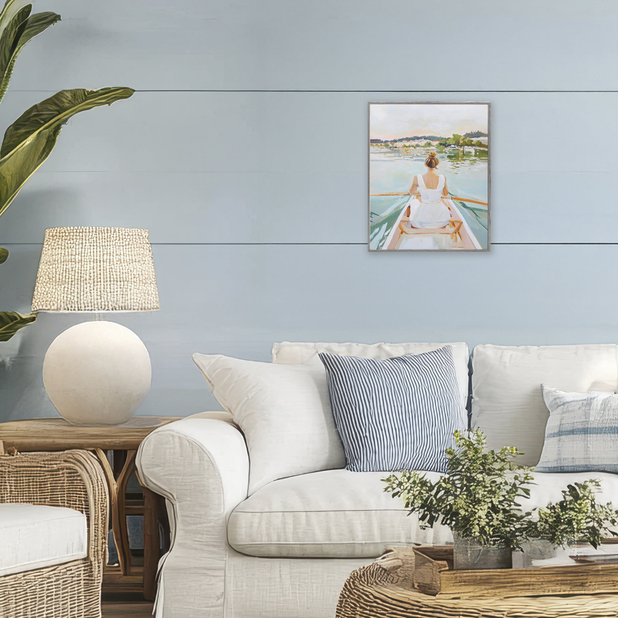 Stupell Industries Girl In Peaceful Canoe Ride Gray Framed Giclee Art, design by The Prints Vibe