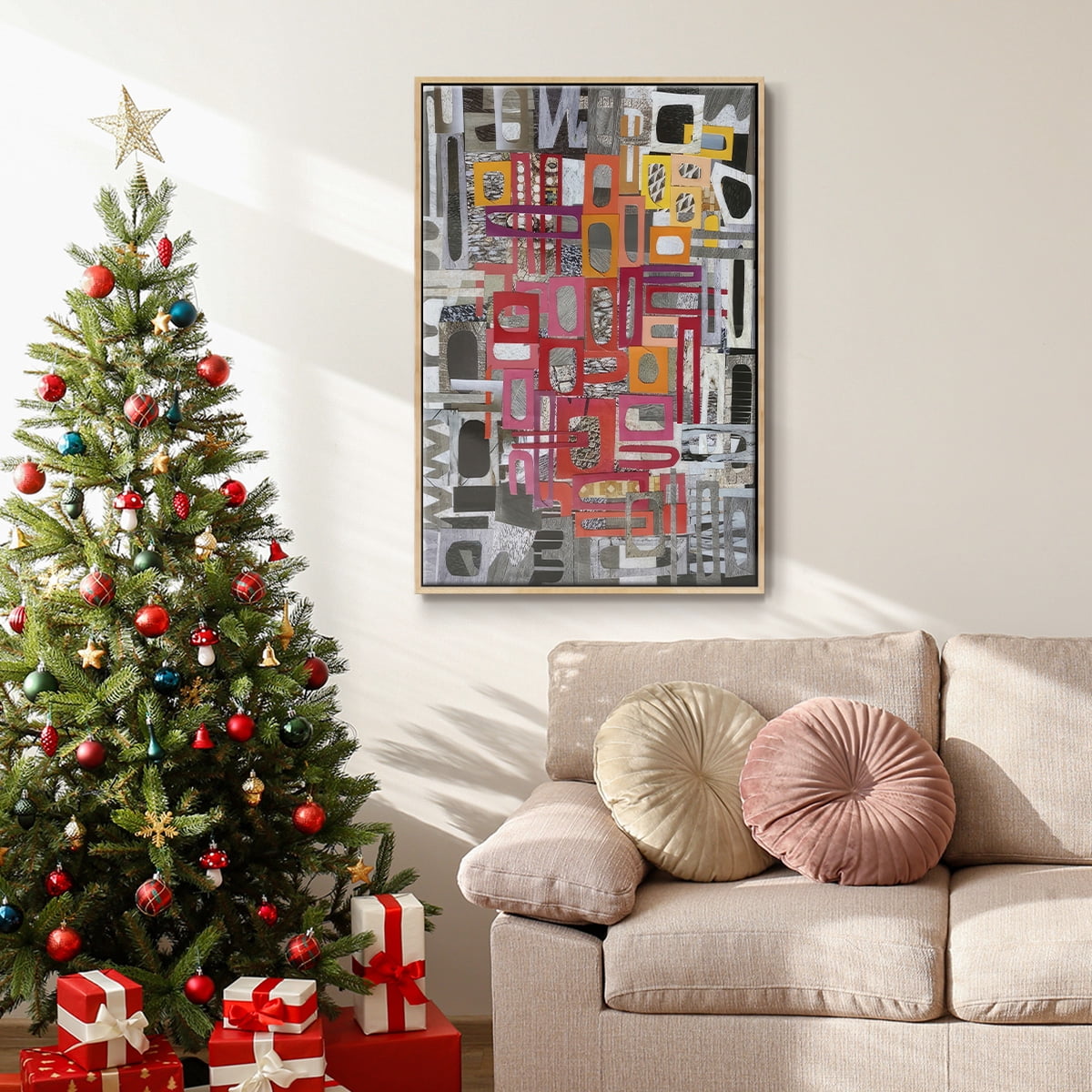 Christmas in the Sierras III - Framed Gallery Wrapped Holiday Canvas - 17 x 25 - Natural Wood Frame
