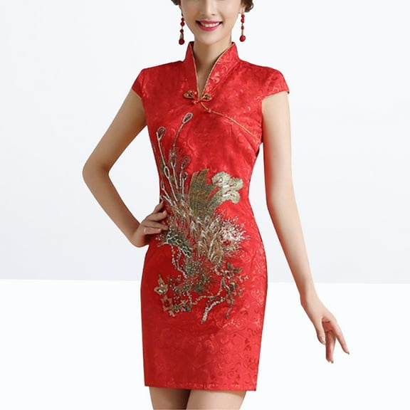 WHAMVOX  Ancient Chinese Clothing Asian Dress Style Short Bride Women's Red