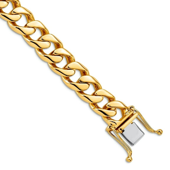 14k Yellow Gold Solid Polished 9.8mm Hand-Flat Beveled Curb Chain Bracelet 8 Inch Lobster Claw Link Bracelet for Women a