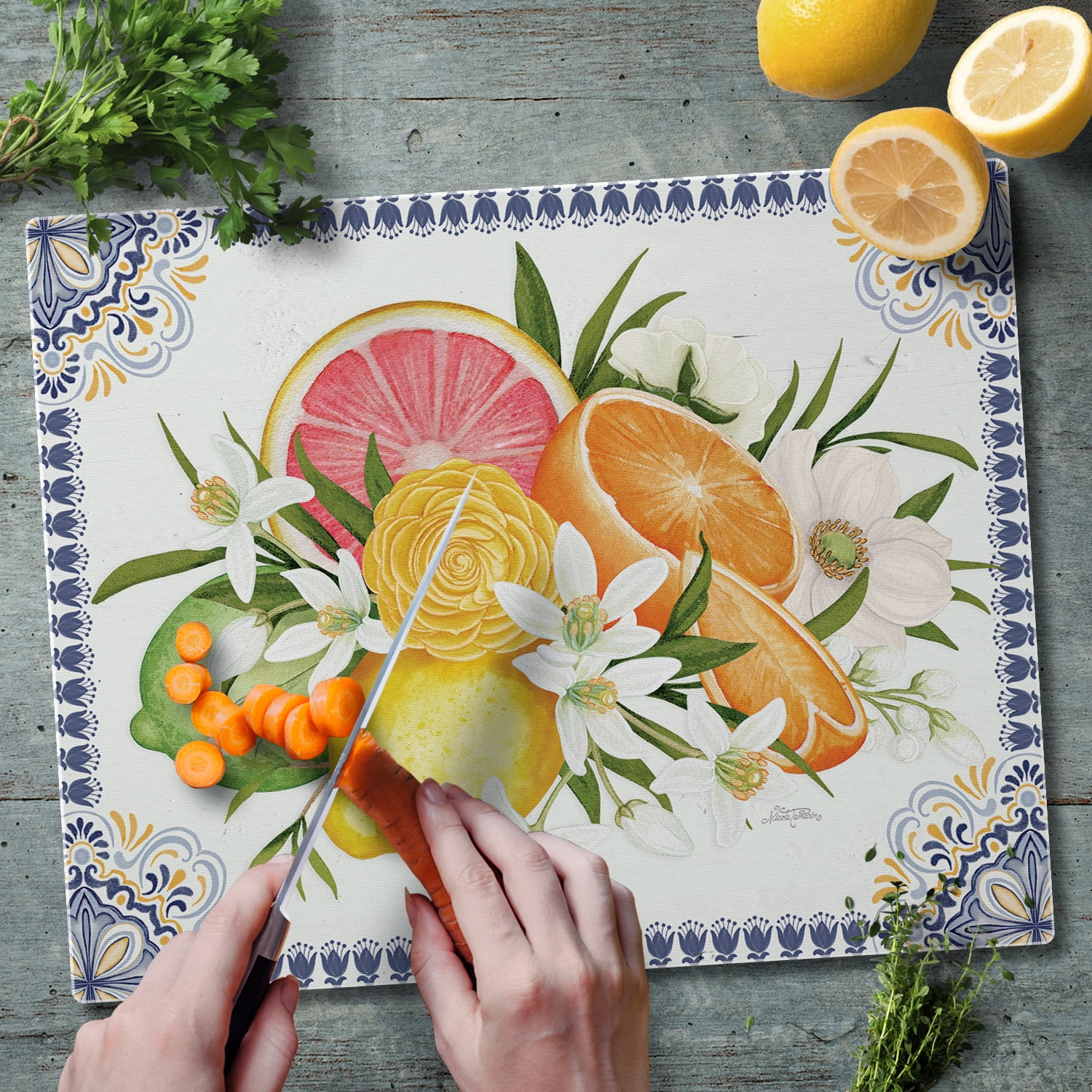 CounterArt Citrus Tempered Glass Cutting Board 15" by 12"