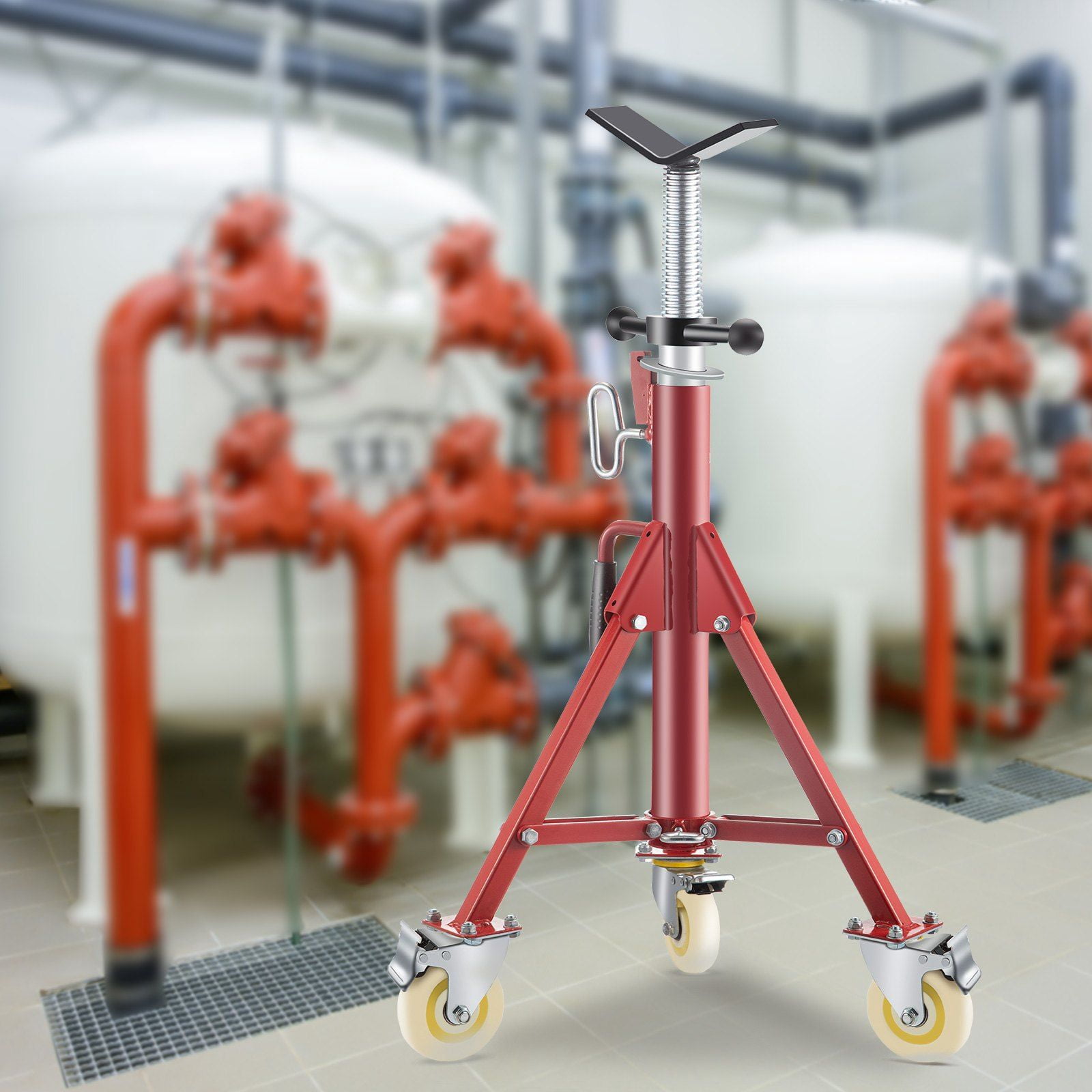 Portable Pipe Jack Stand with Casters, Adjustable 28-52 Inch, Steel V Head Stand for 1/8-12 Inch Pipes, 882 LB Load Capacity, Folding Design
