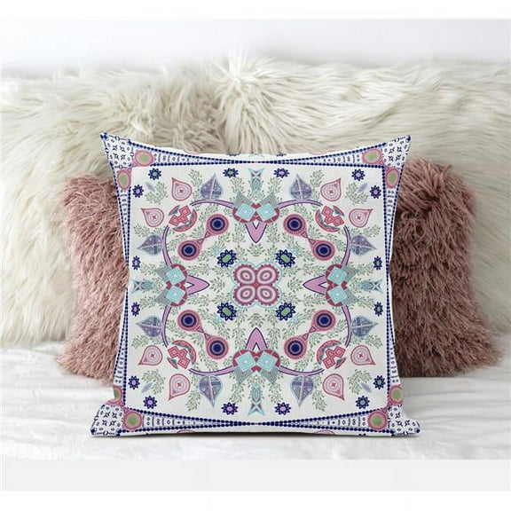 Paisley Leaf Geo Throw Pillow with Removable Cover in White Pink Light Blue 20x20