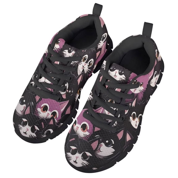 Uourmeti Kids Cats Sneakers Girls Boys Lightweight Sneakers Casual Slip on Knitted Mesh Sports Athletic Shoes for Cat’s Lover