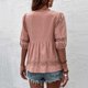 thumbnail image 4 of Blusa con costuras de encaje con escote en V, blusa informal ajustada con encaje en contraste, camisa para mujer, verano, rosa, M, 4 of 7