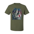 thumbnail image 2 of Howling Wolves into the Night Sky with Stars and Stripes | Mens Animal Lover Graphic T-Shirt, Military Green, X-Large, 2 of 3