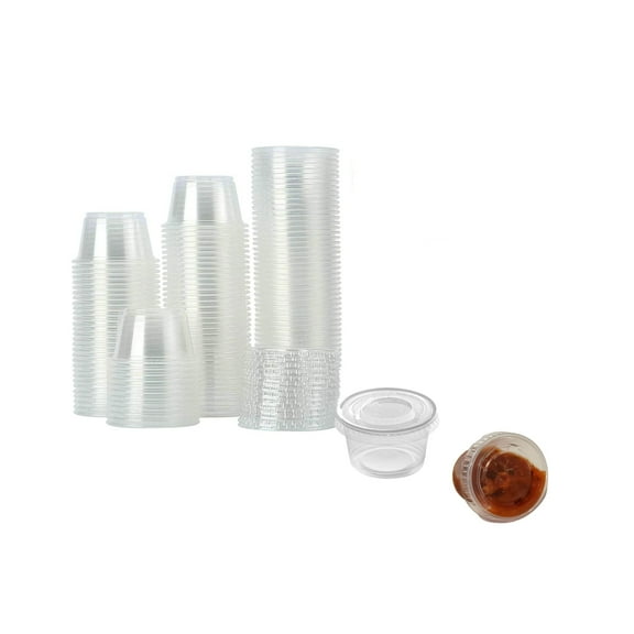 [250 Sets] Plastic Disposable Portion Cups with Lids, Clear (250 Sets-0.75 oz)