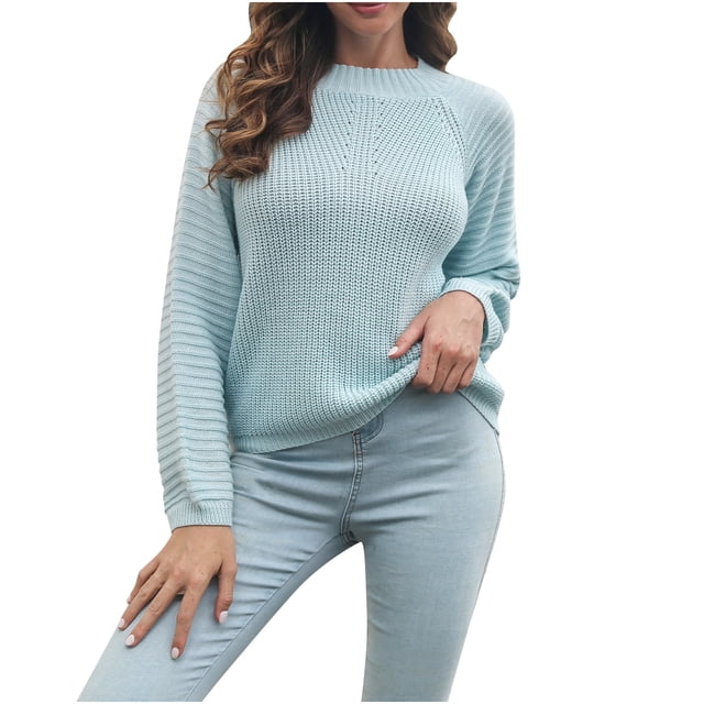 IROINID Chandail à Encolure Ronde pour Femme, Chandail, Couleur Unie, Ample, Mi-Long, Manches Longues, Hauts, Blouse, Chandail Tricoté