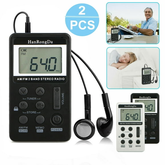 Pocket Portable AM/FM 2 Band Radio Digital Tuning Transistor Radio, Personal Mini Stereo Handy LCD Radio with Earphone and Rechargeable Battery for Walk