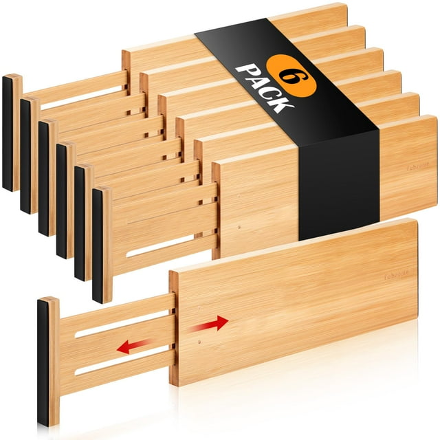 Fabsome Organizadores de cajones para cómoda, paquete de 6, 4.65 pulgadas de alto ajustable de 12.5 a 17 pulgadas, divisores de cajones de bambú para ropa de bebé, separadores de madera para organizac