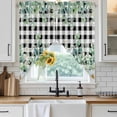 thumbnail image 6 of Green Eucalyptus Leaves Swag Curtains for Kitchen/Bedroom/Living Room, Summer Botanical Daisy Black Plaid Scalloped Curtains 63 Inch Long, Window Swag Topper Curtains Valances 2 Panels Set 36"x63", 6 of 8
