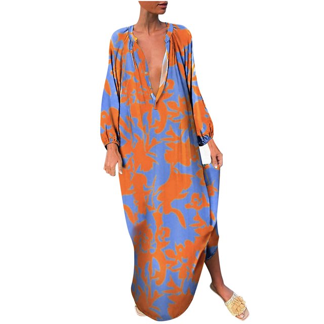 Vestidos Para Mujer Vestido de Manga Larga Moda Otoño Invierno Estampado Erógeno Cuello en V Largo Odeerbi ODB172214