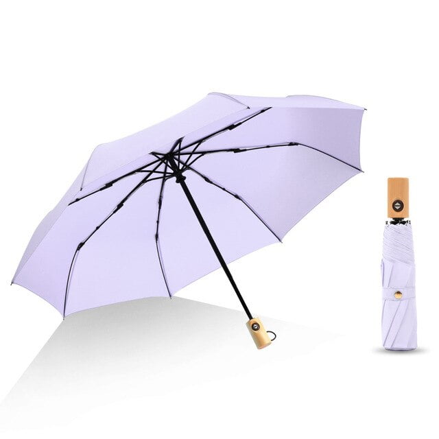 DabuLiu Threefold Automatic Umbrella for Man and Women Wooden Handle Small Fresh Simple and