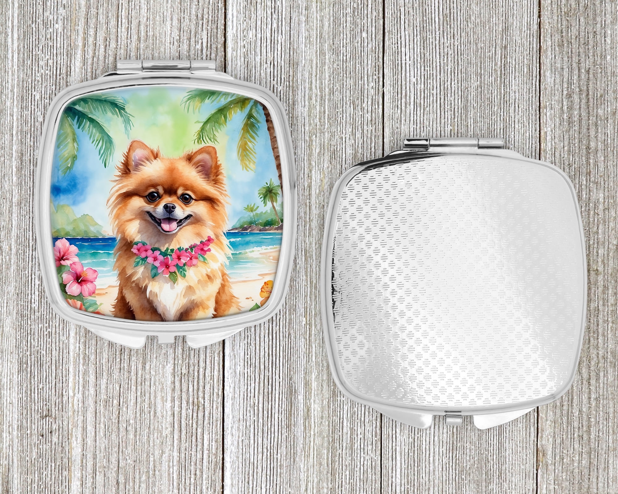 Pomeranian Luau Compact Mirror 2.75 in x 3 in