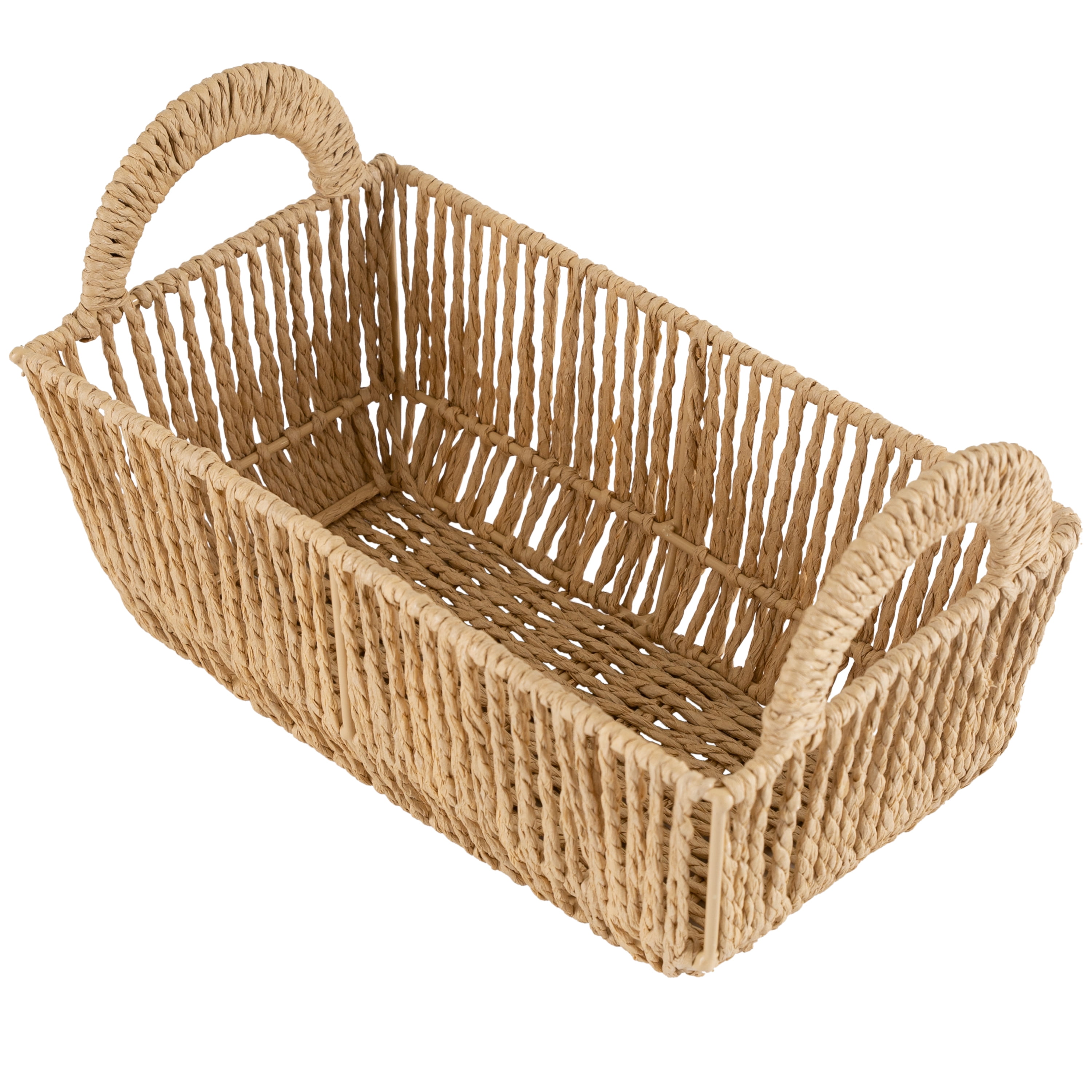 Simplify 3 Pack Vertical Weave Small Shelf Paper Rope Storage Basket with Round Handles