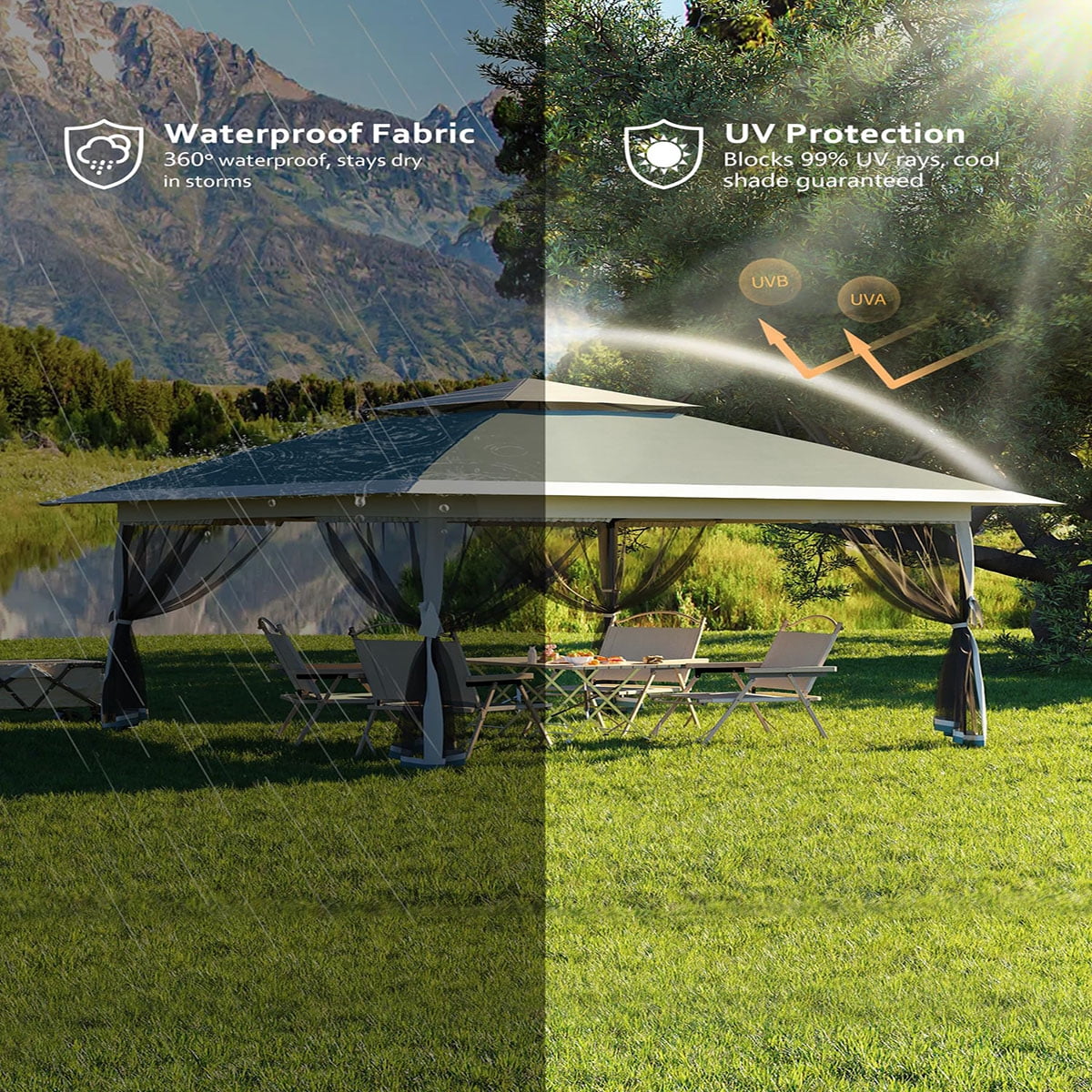 Soonbuy 13x13 Outdoor Gazebo,Canopy Tent with Mosquito Netting,Outdoor Gazebo for Backyard & Patio Furniture
