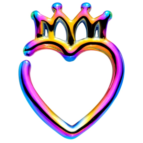 Body Candy Unisex 16G Rainbow Plated Steel Crown Heart Left Ear Closure Ring Daith Helix Tragus Rook 5/16"