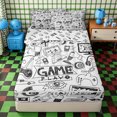 thumbnail image 2 of Erosebridal Hand Drawn Game Doodle Print Zipper Full Size Comforter Sets with Fitted Sheet and 2 Pillowcases,Controller Headset Sketch Accent Zipper Bedding Set,Black White,4pcs,Reversible, 2 of 6