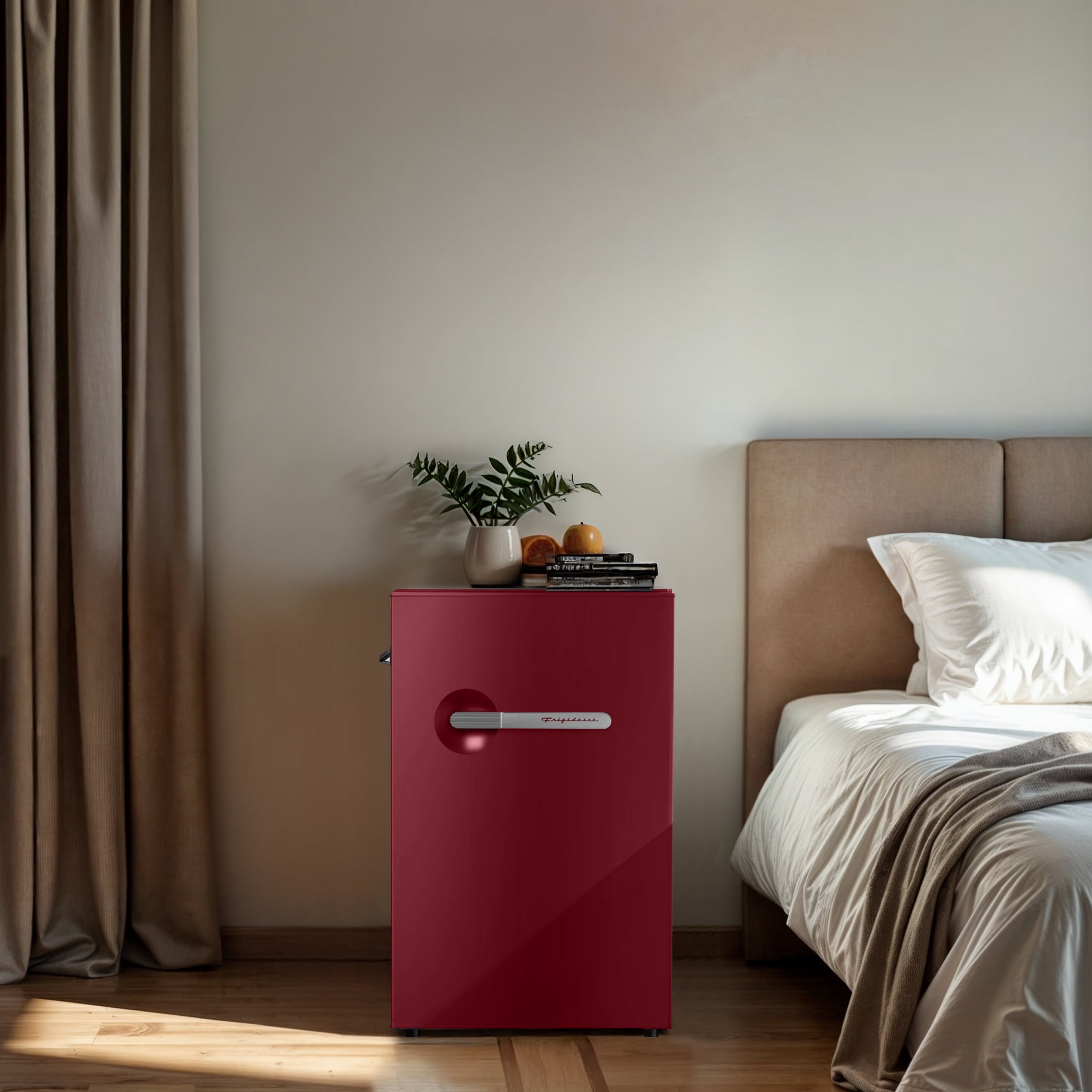 Frigidaire 4.5 Cu. ft. Compact Retro Fridge with Built-in Side Bottle Opener, Mini Fridge with Chiller Compartment, Merlot