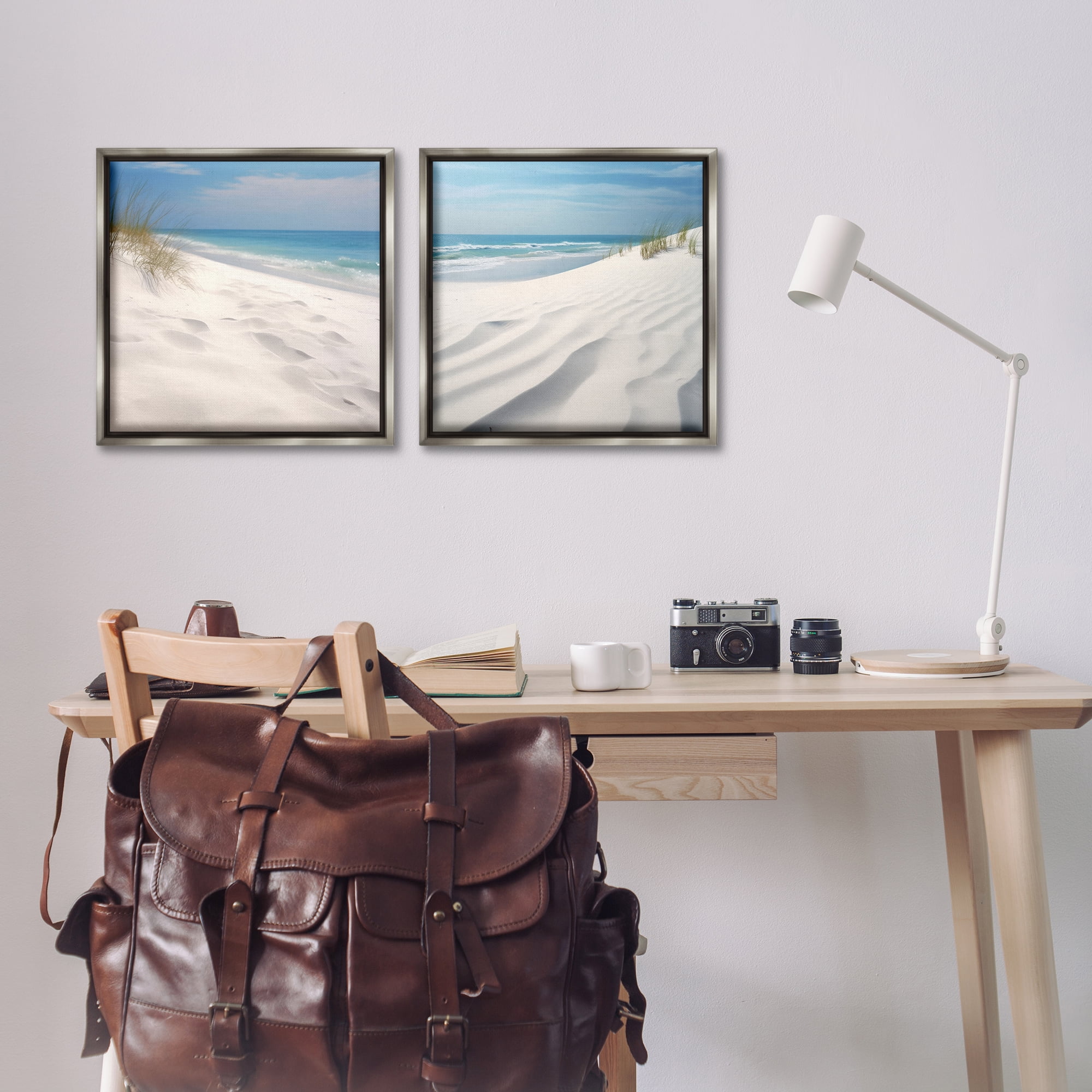 Stupell Industries Serene Beach Sand Dune Landscape & Nature Photography Gray Floater Framed Canvas Art Print Wall Art, 18 x 18, Set of 2