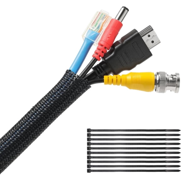 LazySpin 10ft Cord Protector Wire Loom Tubing Cable Sleeve, Black